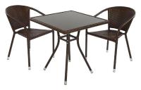 Комплект кофейный CAF? (стол, арт. C008 и 2 стула, арт. C002), цвет каркаса черный, цвет плетения кофейный, цвет столешницы черный. Фото №1