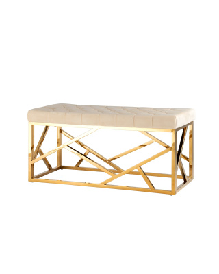 Банкетка-скамейка АРТ ДЕКО велюр бежевый сталь золото. Фото №2