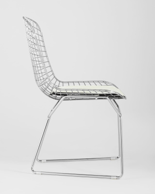 Стул обеденный Bertoia хромированный с белой подушкой. Фото №4