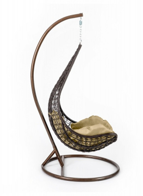 Кресло подвесное (mod. SC-010) с подушкой Металл/Искусственный ротанг, стойка:105х105х195см корзина:78х68х125см, стойка:медный,корзина:корич. Фото