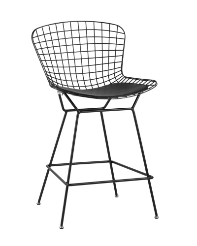 Стул полубарный с низкой спинкой Bertoia черный с черной подушкой. Фото №1