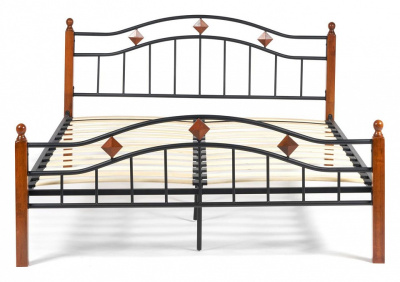 Кровать AT-126 Wood slat base дерево гевея/металл, 160*200 см (Queen bed), красный дуб/черный. Фото №2